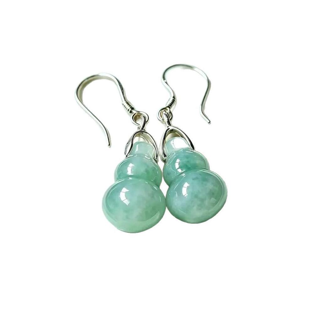 Retro Jade Gourd Ear Hook Earrings: Women's Elegant Chinese Style in Bean Green
