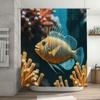 Stylish Fish Print Shower Curtain Waterproof Fabric Bathroom Decor Waterfall Design Blue Gold Marine Life Indoor Decoration Size
