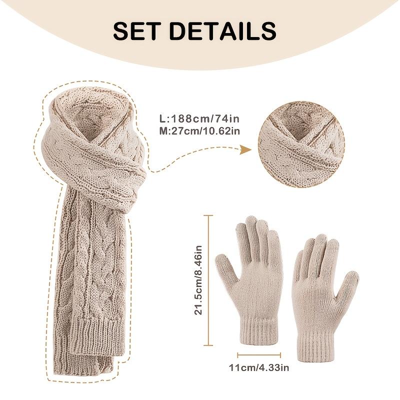2025 Winter Beanie Hat Scarf Gloves Set for Women, Pom Pom Fleece Lined Hat Long Scarf Neck Warmer Touchscreen Gloves for Cold Weather