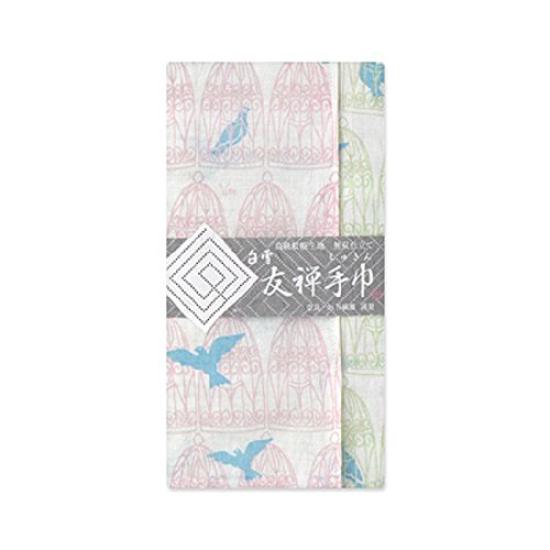 Shirayuki Shirayuki Yuzen Hand Blue Dishcloth, Towel, Bird, Peach/Melon