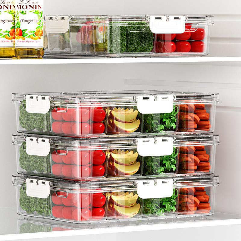 Kitchen, Refrigerator Fresh-keeping Sealed Box, Salad Spice Box, Food Grade, Transparent, Eight Grid, Fruit Tray, Packaging Storage Box