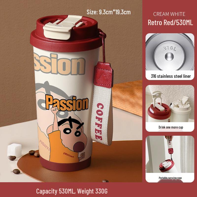 Crayon Shin-chan Cartoon Stainless Steel Insulated Straw Cup - Portable Student Gift 530ml