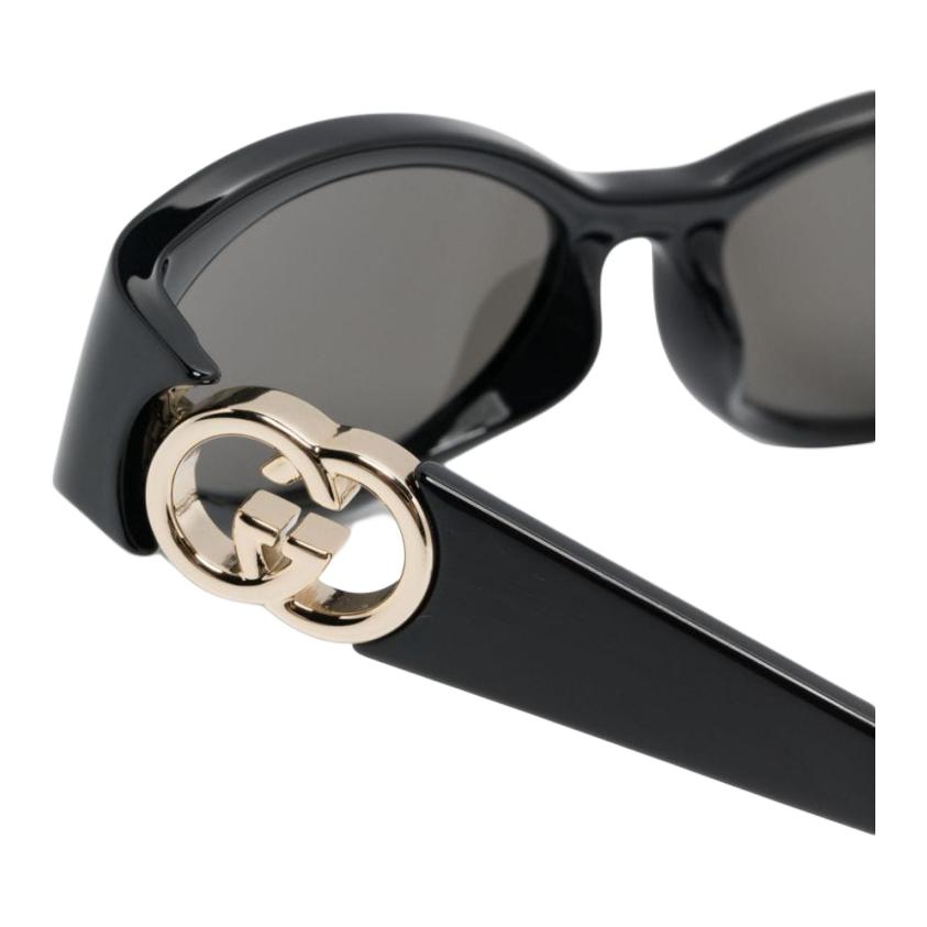 GUCCI Logo Plastic Oval Sunglasses Unisex Couple Black