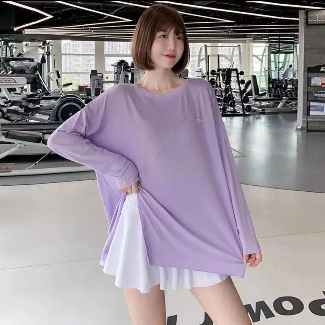 

Женский топ для йоги с длинным рукавом, быстросохнущий: Свободный крой, Большой размер, Дизайн с разрезом, Осенне-весенняя фитнес-накидка M (suggested 80-105 jin)