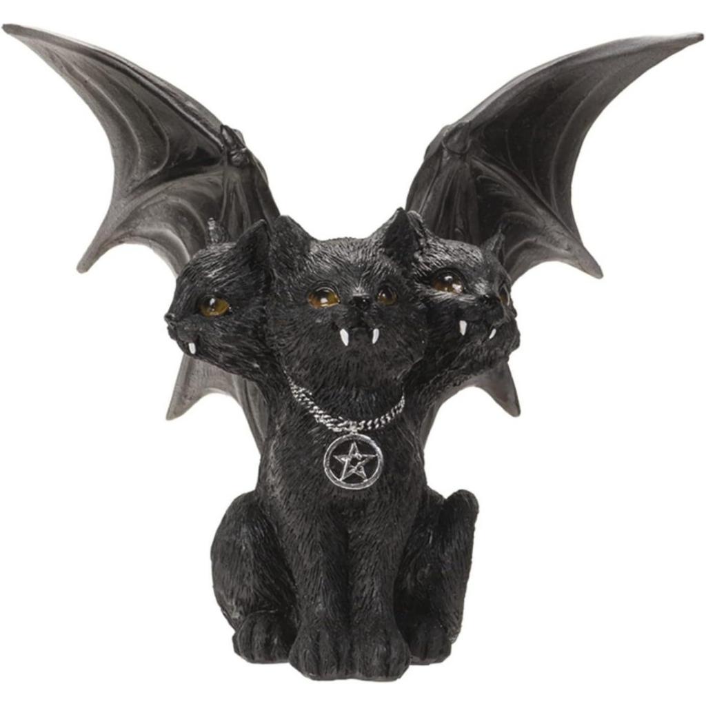 Three Headed Black Cat Pacific Giftware Resin Figurine with Wings, Indoor/Outdoor Decor for New HomeOwners, Newly Weds, and Neighbors