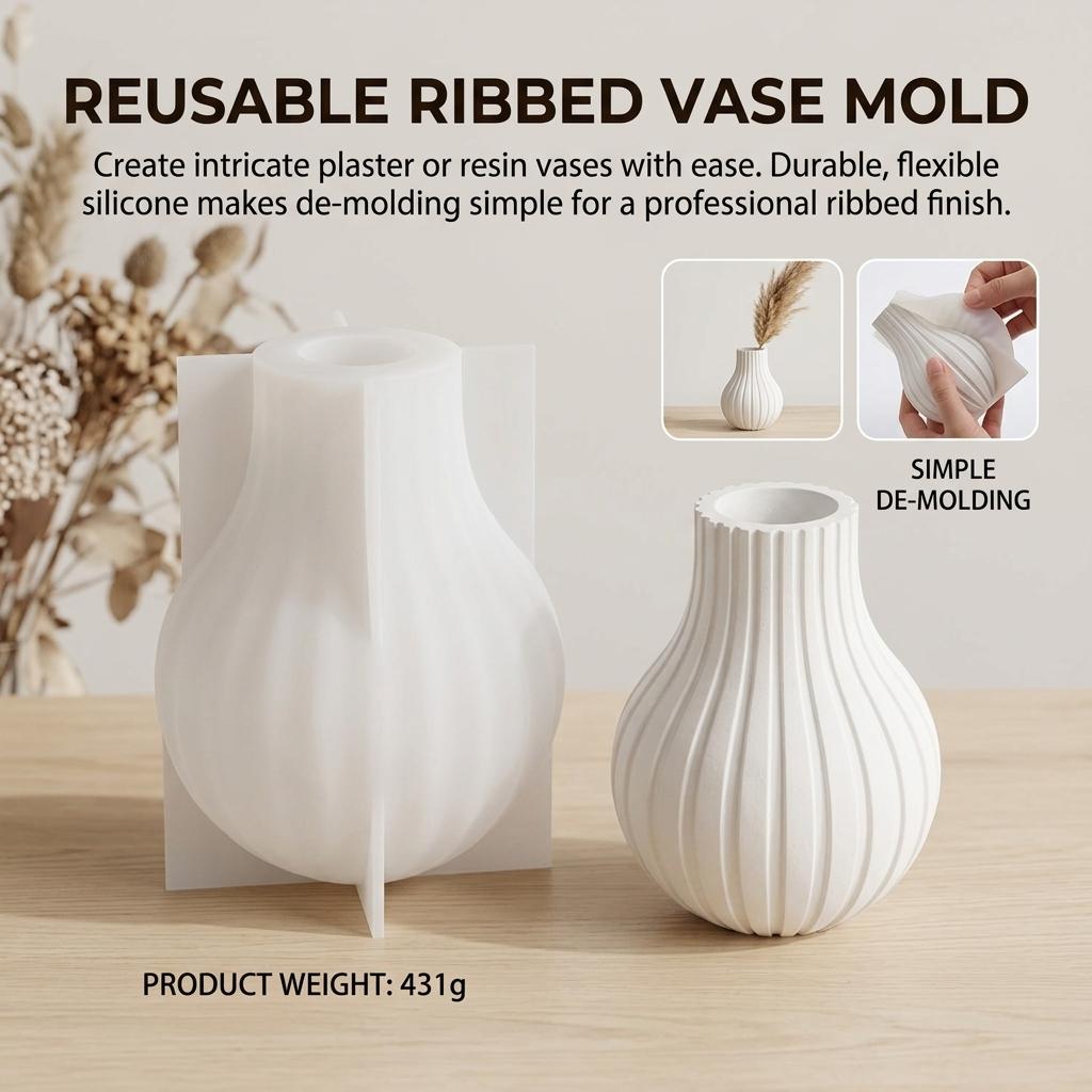 Silicone Vase Mold with Stripe Design for DIY Crystal Drip Resin Craft