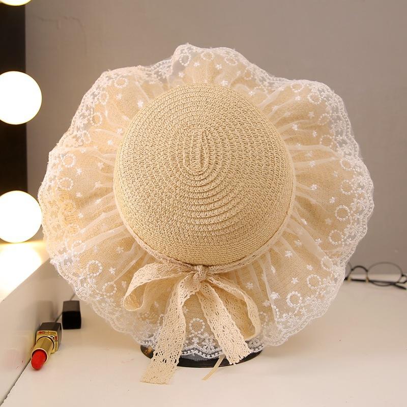 Fashionable New Children's Straw Hat with Large Brim Sun Protection and Sunshade Hat, Beach Lace Hat
