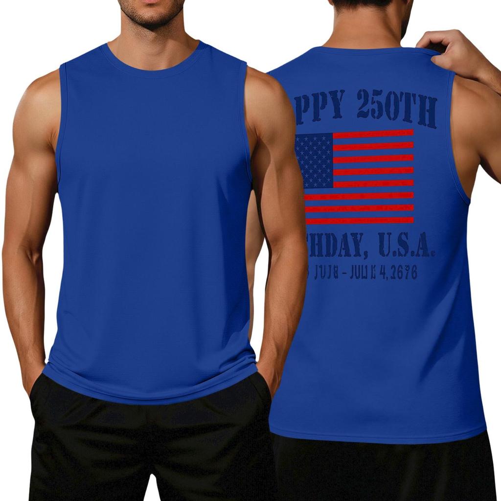 Men's Loose Fit Sleeveless Casual Tank Top with Flag Print Comfortable Athletic Muscle Shirt for Summer Outdoor Activities
