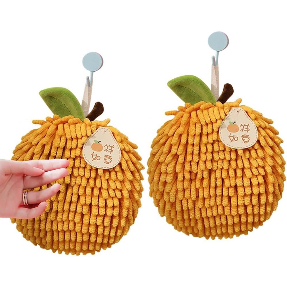 2 Pack Fuzzy Ball Hand Towels Soft Absorbent Chenille Ball Towel Sets, Cute Decorative Hand Dry Towels with Hanging Loops