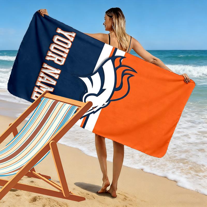 Name Custom Denver Broncos Print Beach Towel, Large Soft Quick Dry Towel for Beach Camping Swimming