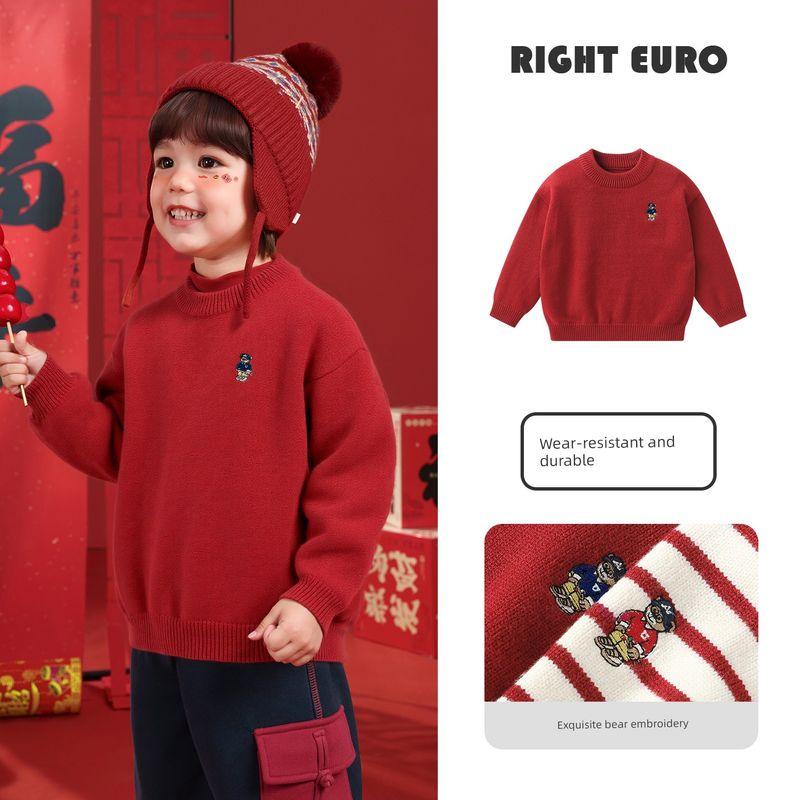 Right European Style Boys  New Year Sweater 2025 Winter New Pullover Knitwear Winter Clothing Baby Top Children s Clothing Red 130