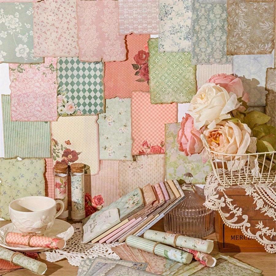 30pcs/Pack Material Paper, Gentle Style Series Retro Distressed Style Scrapbooking Diy Material Decoration Base, Non Self-Adhesive Back To School