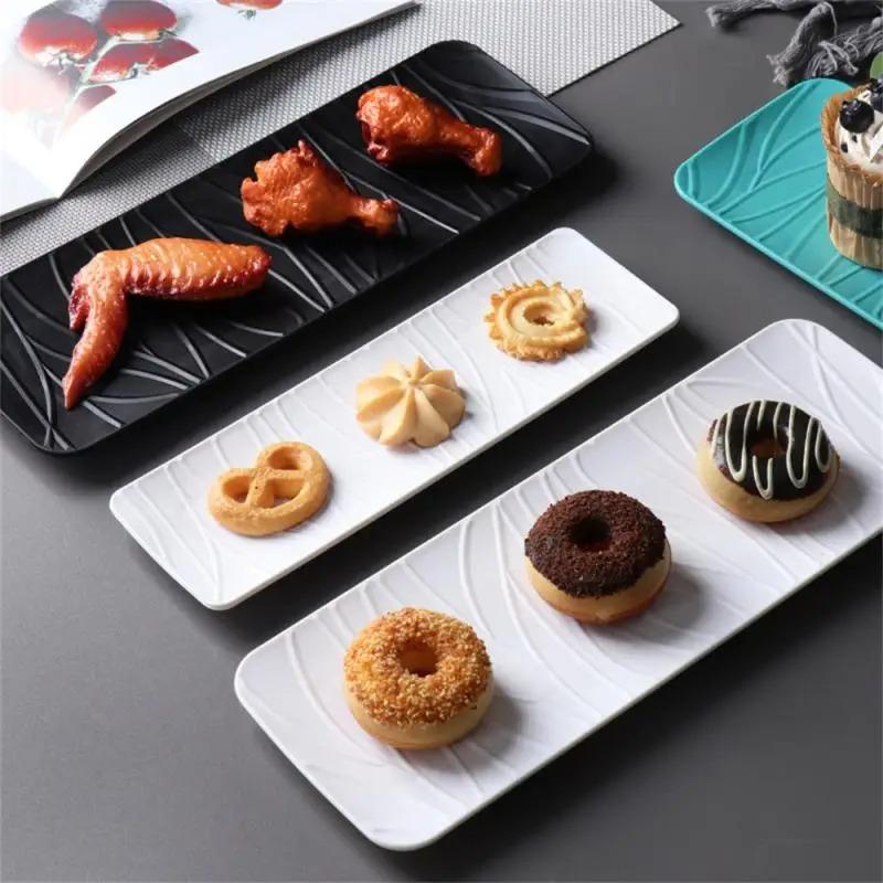 1Pcs Japanese Minimalist Wave Pattern Ceramic Plates Rectangular Serving Platters for Desserts Appetizers & Kitchen Dining