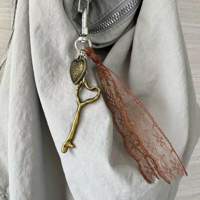 Ins Style Lace Heart-Shaped Pattern Key Cherry Key Chains Mirror Retro Y2k Cute Versatile Bag Hanging Decoration Keychain