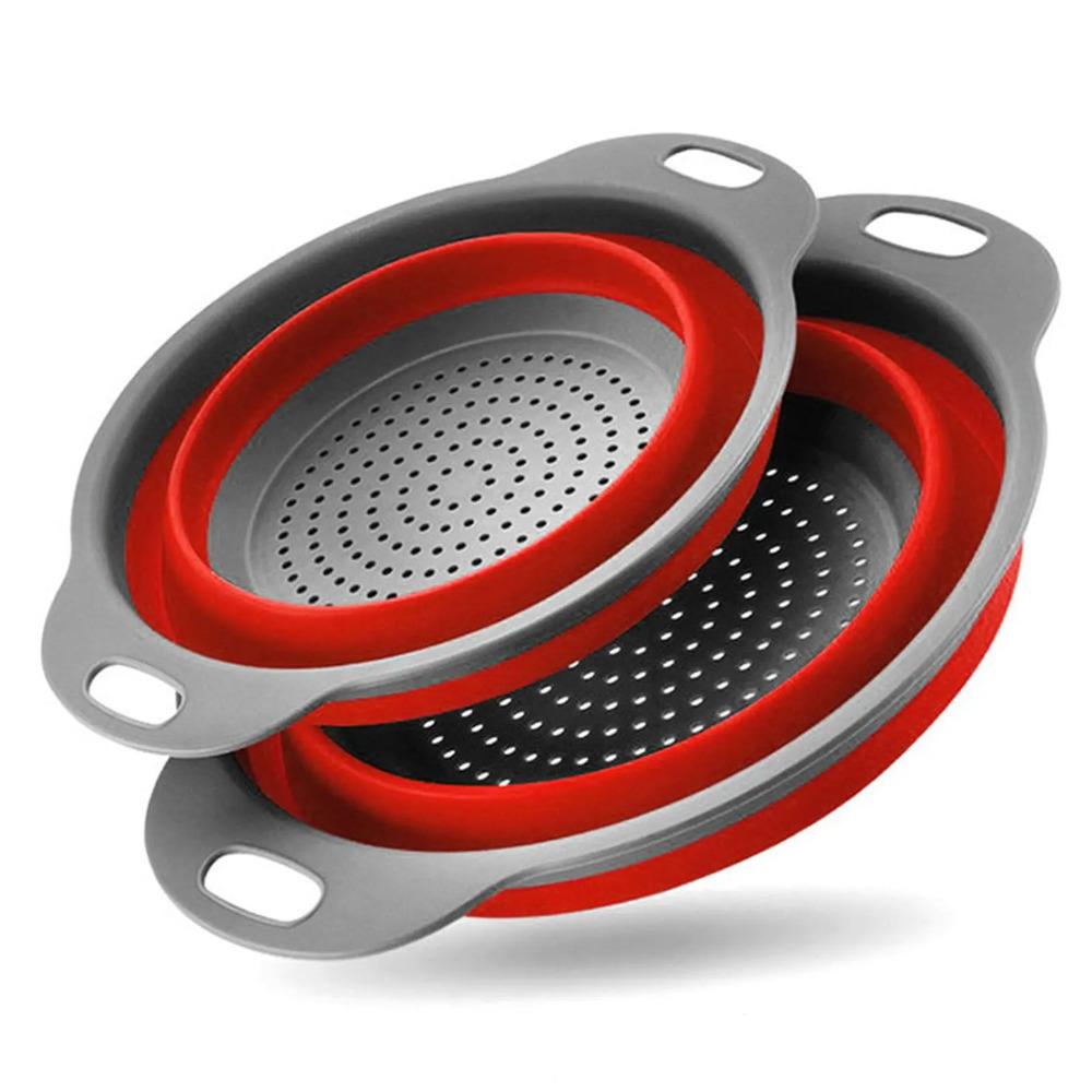Collapsible Colander Set of 2 Silicone Kitchen Strainer Set, Perfect for Draining Pasta, Vegetable and Fruit for Kitchen Use