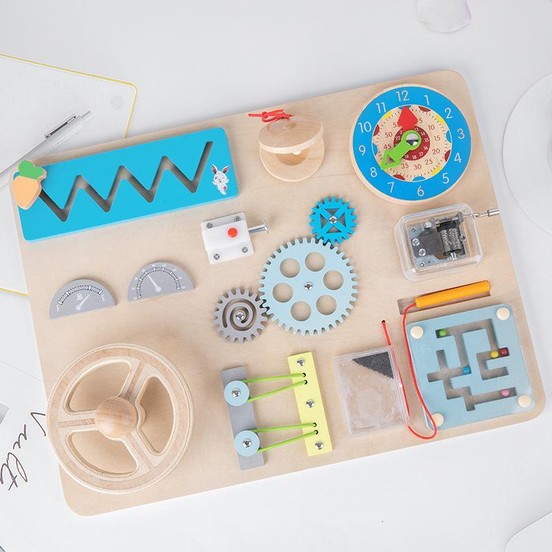 Children's Educational Early Education Busy Board Toys Wooden Car Multi-functional Music Steering Wheel Busy Board Unlocking Toys