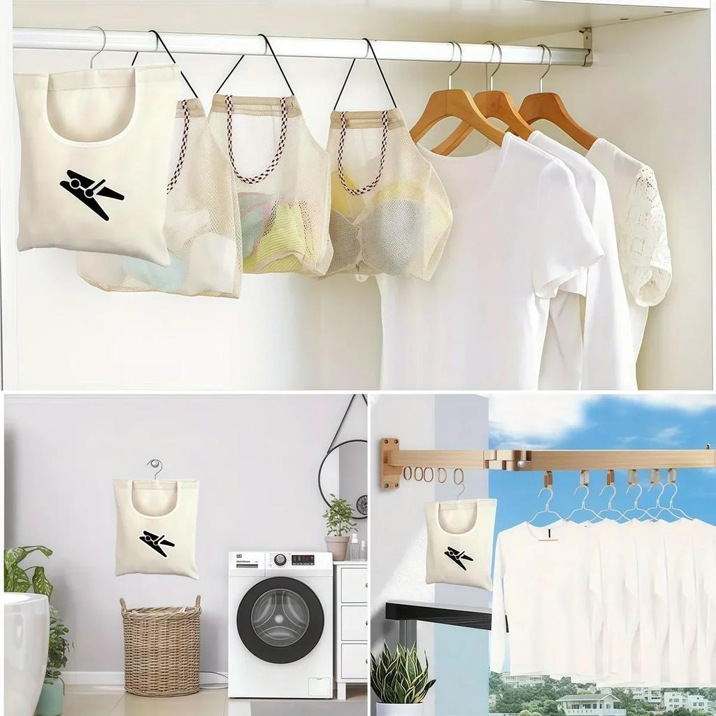 Home Outdoor Hanging Storage Bag Washable Clothespin Organizer Pocket Capacity for Bathroom