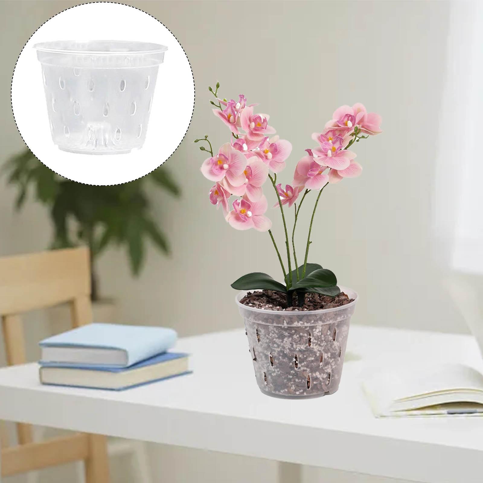 5 Inch Plastic Phalaenopsis Planter Clear Orchid Planter Root Control With Hole Basin And Tray Wall Flower Pot Holders (White,One Size) белый
