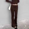 Slim Fit Elastic Knitted Slit Skirt Pants - Women's Short Micro-Flared Style