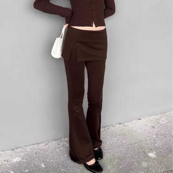 Slim Fit Elastic Knitted Slit Skirt Pants - Women's Short Micro-Flared Style