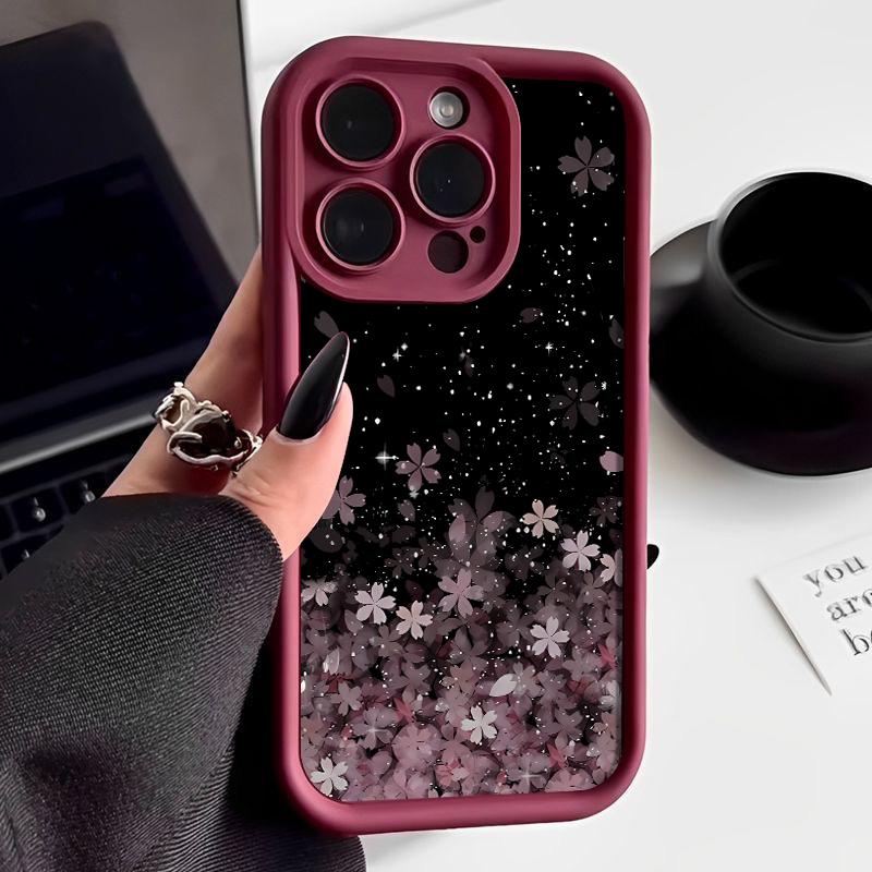 

Для iPhone 16 Plus 15 14 Pro Max 13 12 Pro 11 XS XR 8 7 чехол для телефона градиентный вишневый цвет противоударный защита линз TPU мягкий чехол iPhone 8 / 7 / SE 2022 вино красного