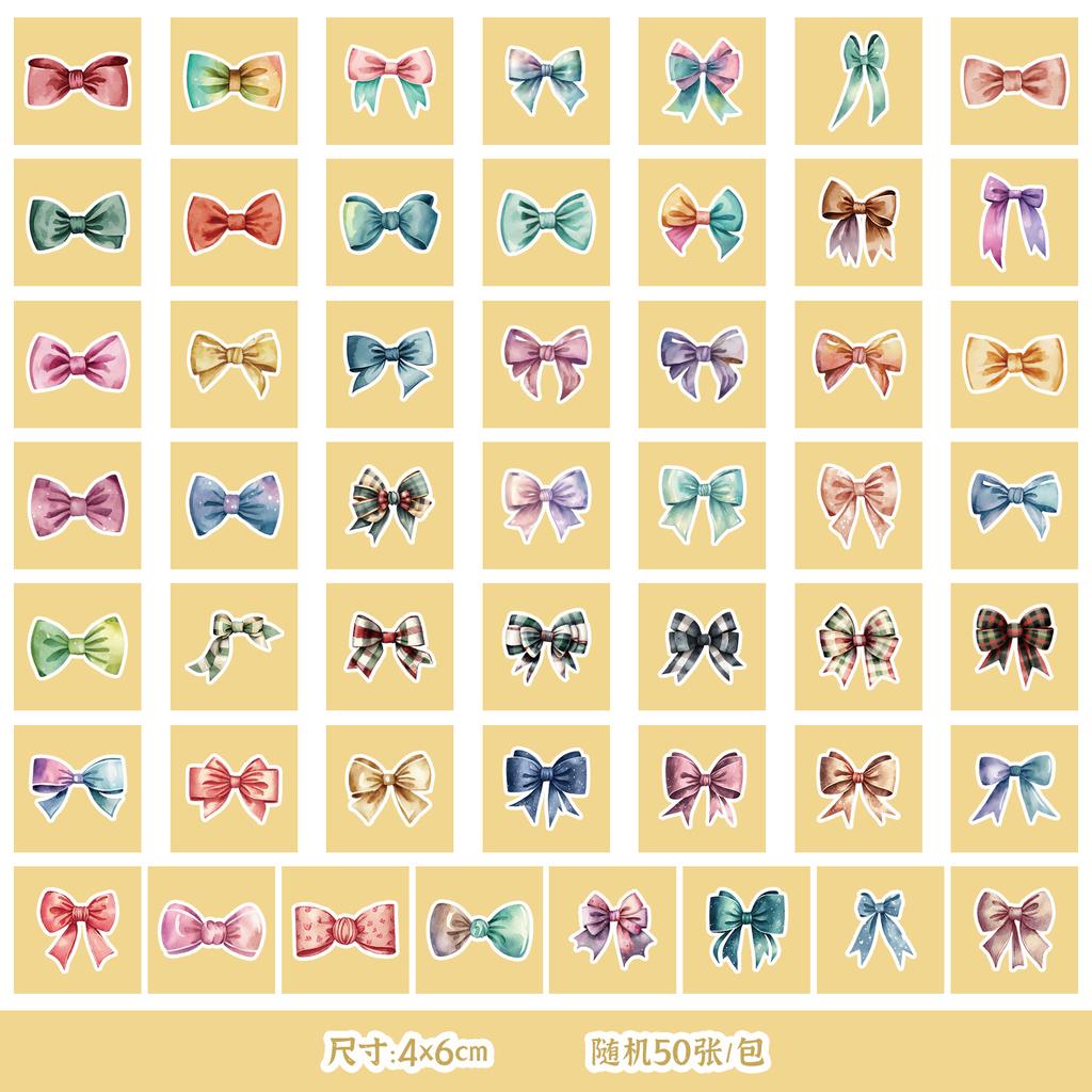 50 Bow Graffiti Stickers Computer Mobile Phone Water Cup Decoration Stickers Children Waterproof Creative Hand Account Stickers Bag