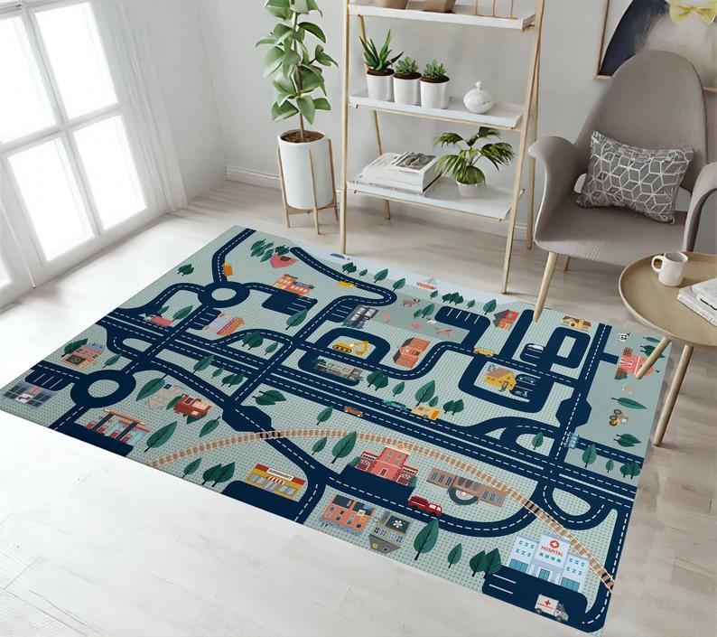 Versenypálya Játsszőnyeg Gyerek Játékszoba Kilim Alap Versenypálya Szoba Szőnyeg Csúszásgátló Autós Játék Szőnyeg Nappali Hálószoba Lakás Dekoráció Szőnyeg