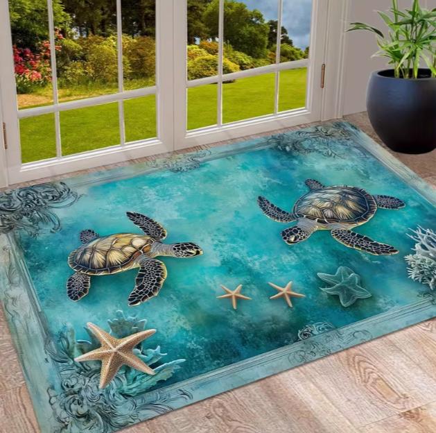 

Turtle and Starry Sky Pattern 2D Printed Retro Style Outdoor Carpet RV Mat Picnic Mat Camping Mat Home Decorative Carpet 40cm x 60cm