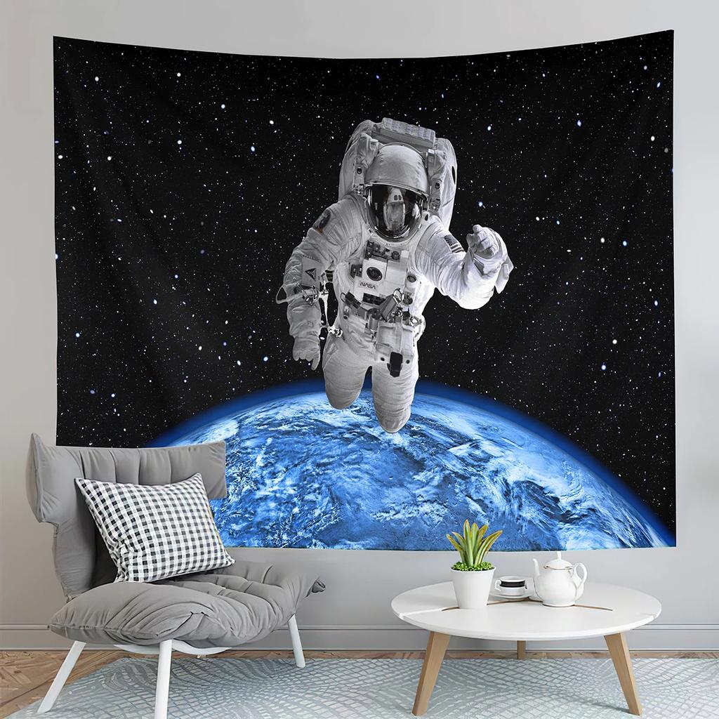 Funny Astronaut Tapestry Outer Space Tapestry Hold Up The Moon Tapestry Home Living Room Bedroom Dorm Wall Hanging Decor Blanket