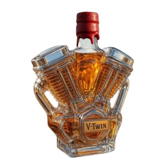 Láhev na whisky Dekantér motoru motocyklu Ručně vyráběná skleněná láhev Mechanická estetika Nádoba na likér pro motocyklové nadšence