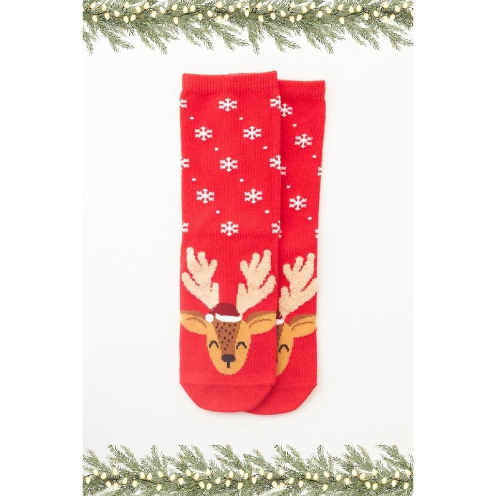 Women's Deer Patterned New Year Socks Red