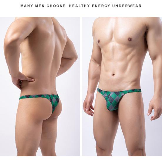 Pánská tanga Károvaný potisk Sexy každodenní nošení Pánské elastické pas G-string kalhotky