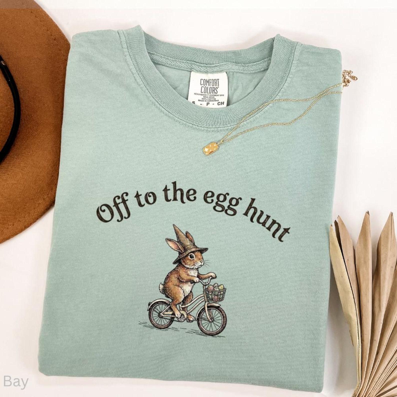 Off To the Egg Hunt Easter Bunny on Bike T-shirt | Easter Rabbit Bicycle Tee 3XL
