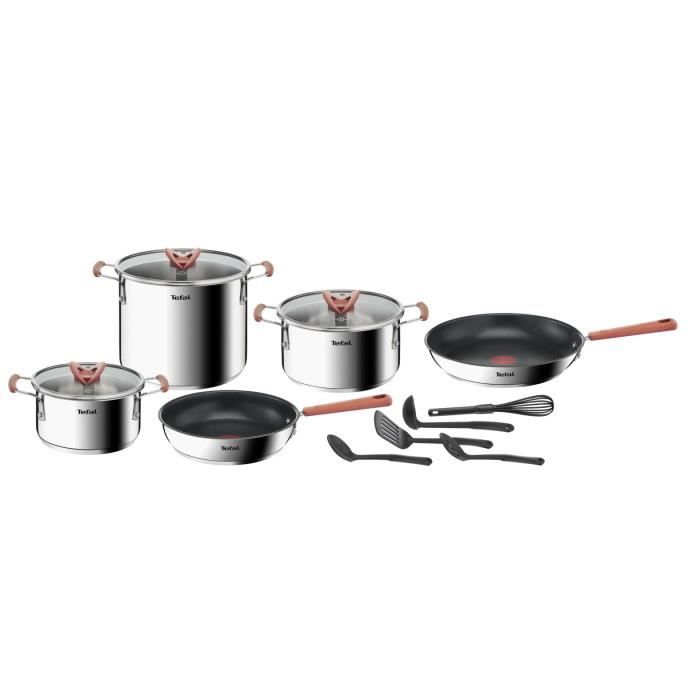 TEFAL G721SD74 Batterie de cuisine 13 pièces, Induction, Acier inoxydable + revêtement antiadhésif, Poêle, Casserole, Opti'Space