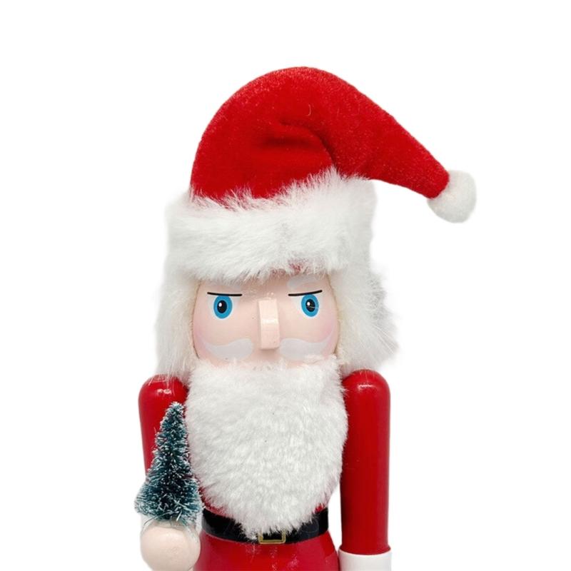 Natural Wood Christmas Santa Nutcrackers Soldier Figurine 25cm Tall Traditional Holiday Decors For Living Room Office
