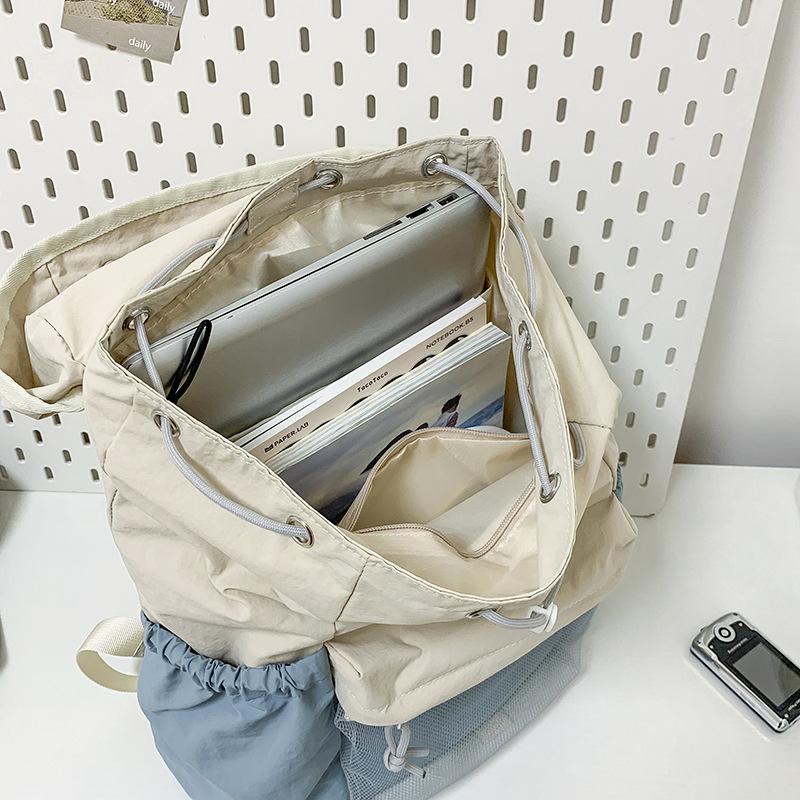 Schoolbag Fun Wild Tone Slack Beige Color Matching Backpack Couple College Student Outdoor Hiking Commuter Mountaineering Backpack
