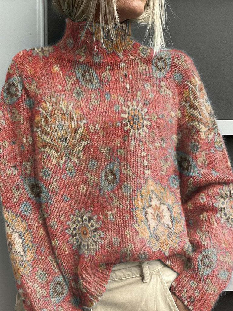 New Christmas abstract print casual cape jacket cardigan thick needle sweater