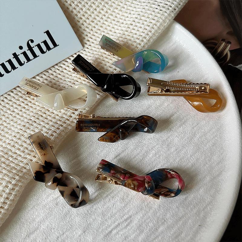 Korean-style Gold Label Small Acetate Bow Duckbill Hair Clip