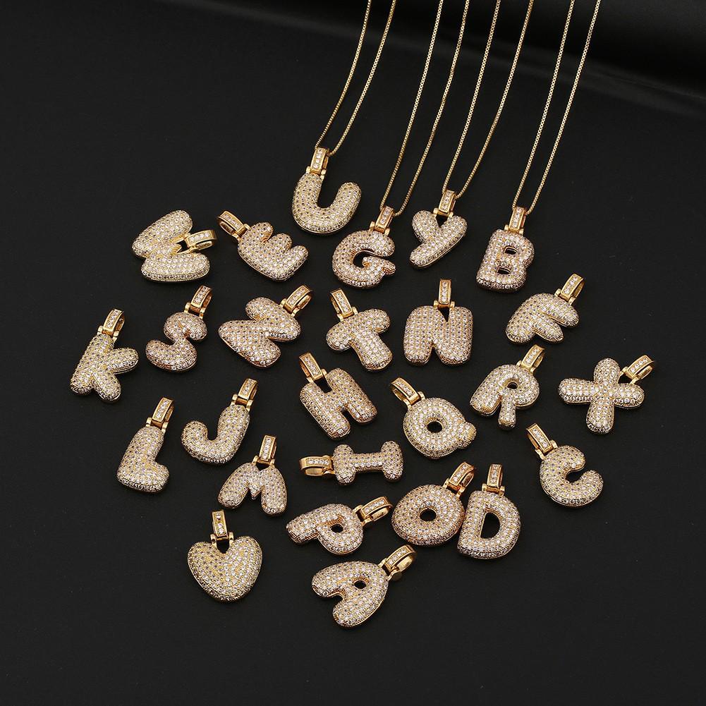 Copper Inlaid Zircon Letter Pendant Necklace - Hip Hop Full Diamond Design