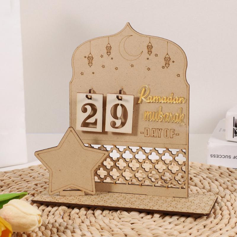 Ramadan Countdown Advent Calendar Eid Mubarak Wooden Ornaments Muslim Party Supplies 2025 Ramadan Home Decoration Accessories