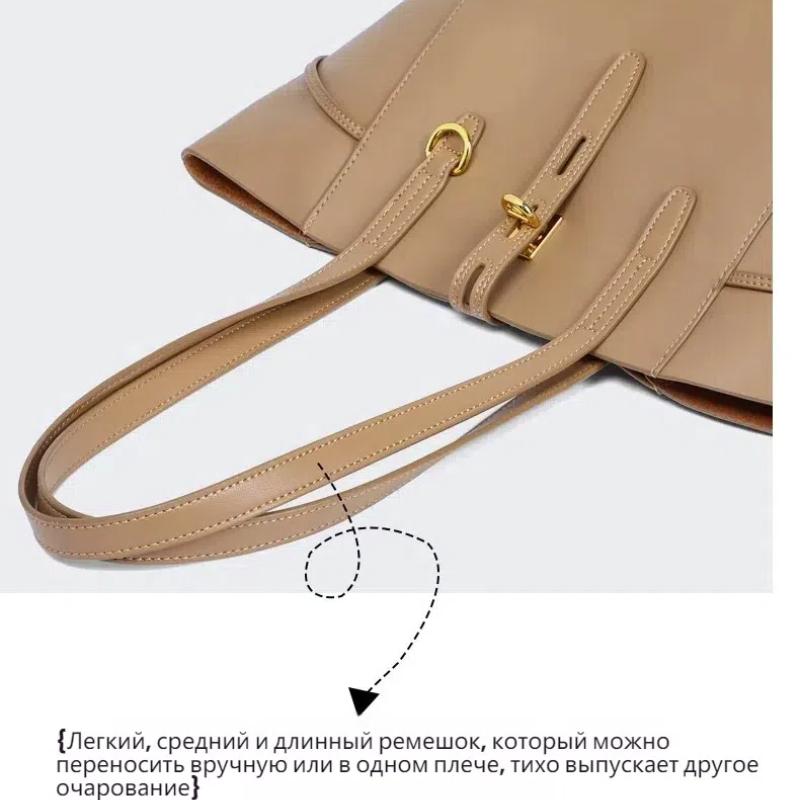 New Women's Large Capacity Cowhide Tote Bag Versatile Fashion Shoulder Bag for Commuting Work Female Trendy Bucket Handbag