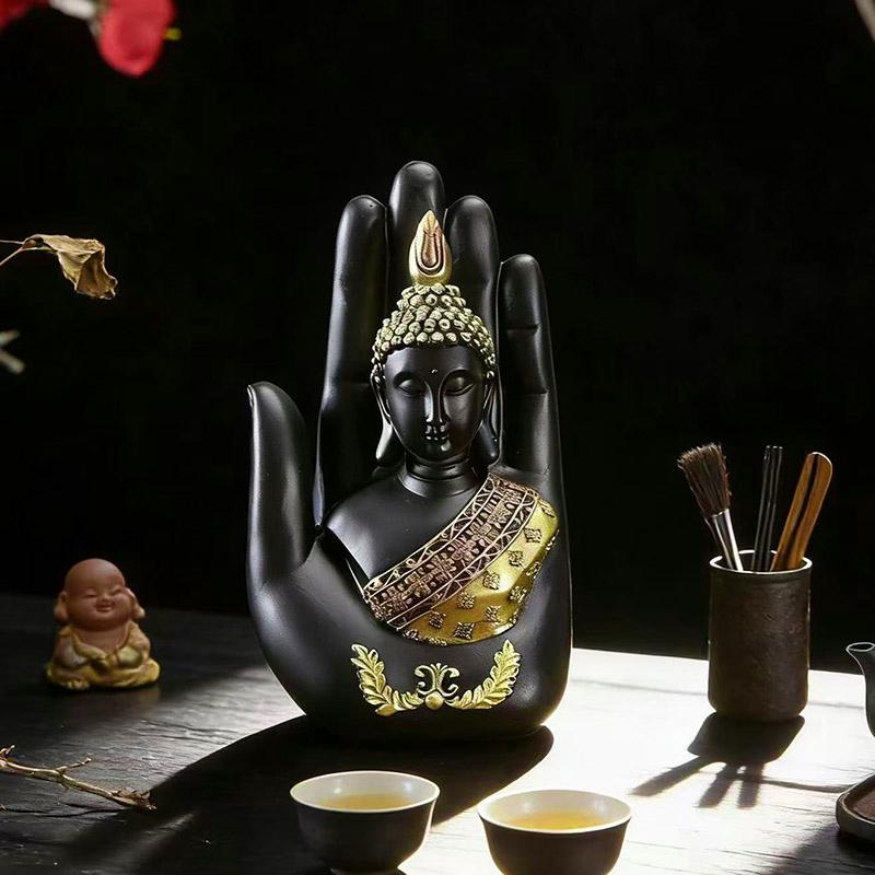 1 Pc Creative Palm Buddha Ornament Zen Home Buddha Statue Shakyamuni Buddha Head Decoration Resin Crafts Gift for Family