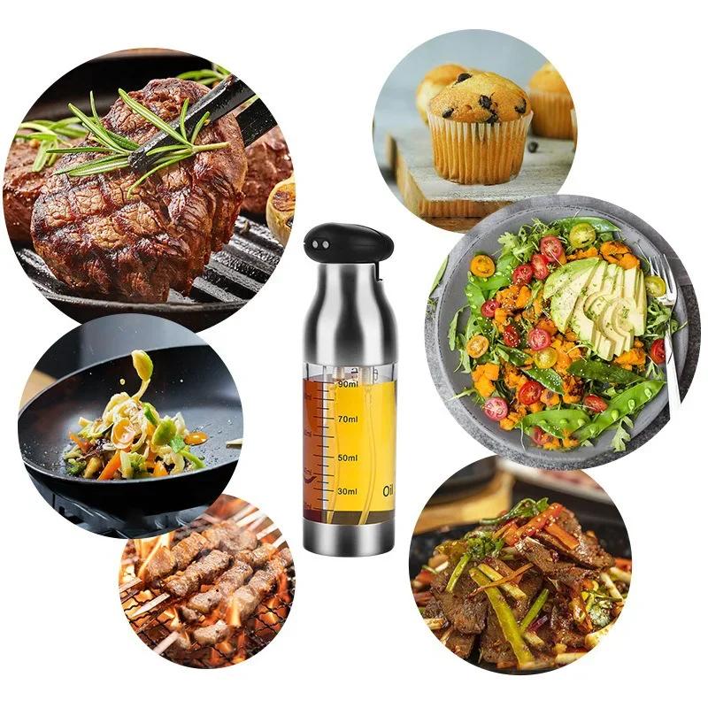 200ml Butelka z rozpylaczem do oleju ze stali nierdzewnej z podwójną główką Rozpylacz do oliwy z oliwek i octu do sałatek BBQ Dozownik do oleju Narzędzia do gotowania i pieczenia