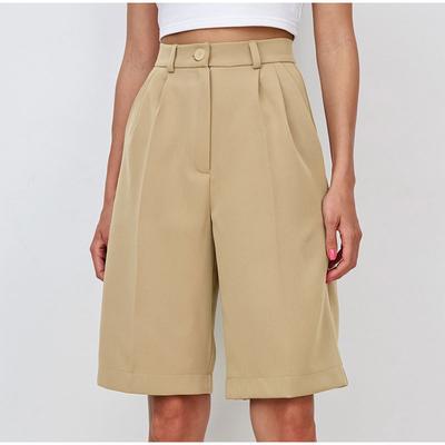 Pantaloni scurți casual cu talie înaltă pentru femei 2025 Primăvară Vară Largi Culoare uni Lungime până la genunchi Doamnă de birou Pantaloni scurți cu picior drept