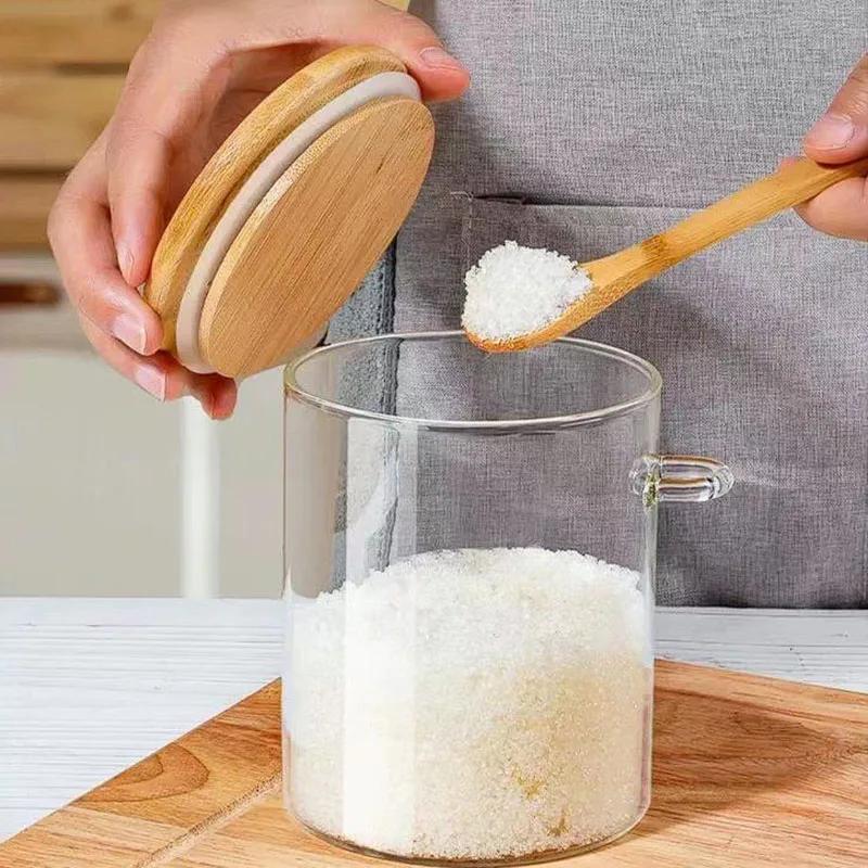 Bambusdeckel mit Löffel Versiegeltes Glas Haushaltsglas Vorratsglas Teebehälter Kaffeebohnen-Vorratsglas Gewürzglas Milchpulverglas