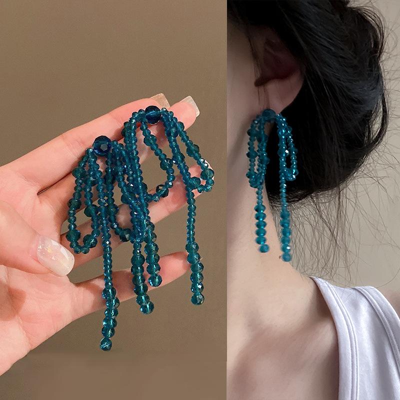 

Тканинні квіти з китицями з бісеру Сережки-краплі Модні жіночі бохо квіти ручної роботи Різнокольорові намистини Сережки з китицями Ювелірні вироби для вечірок Подарунки