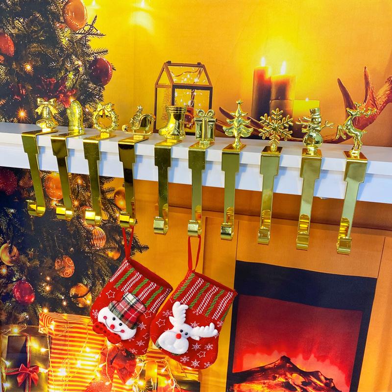 1Pcs Christmas Pendant Snowflake Elk Snowman Tree Shaped Metal Hook For Fireplace Door Cabinet Xmas Party Navidad New Year Decor