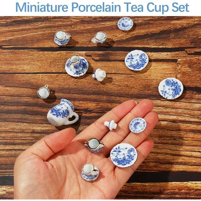 Mini Set da Tè in Ceramica da 15 Pezzi - Giocattolo Perfetto per Casa delle Bambole per Bambini - Piatti, Tazze e Cibo in Miniatura - Ottima Idea Regalo