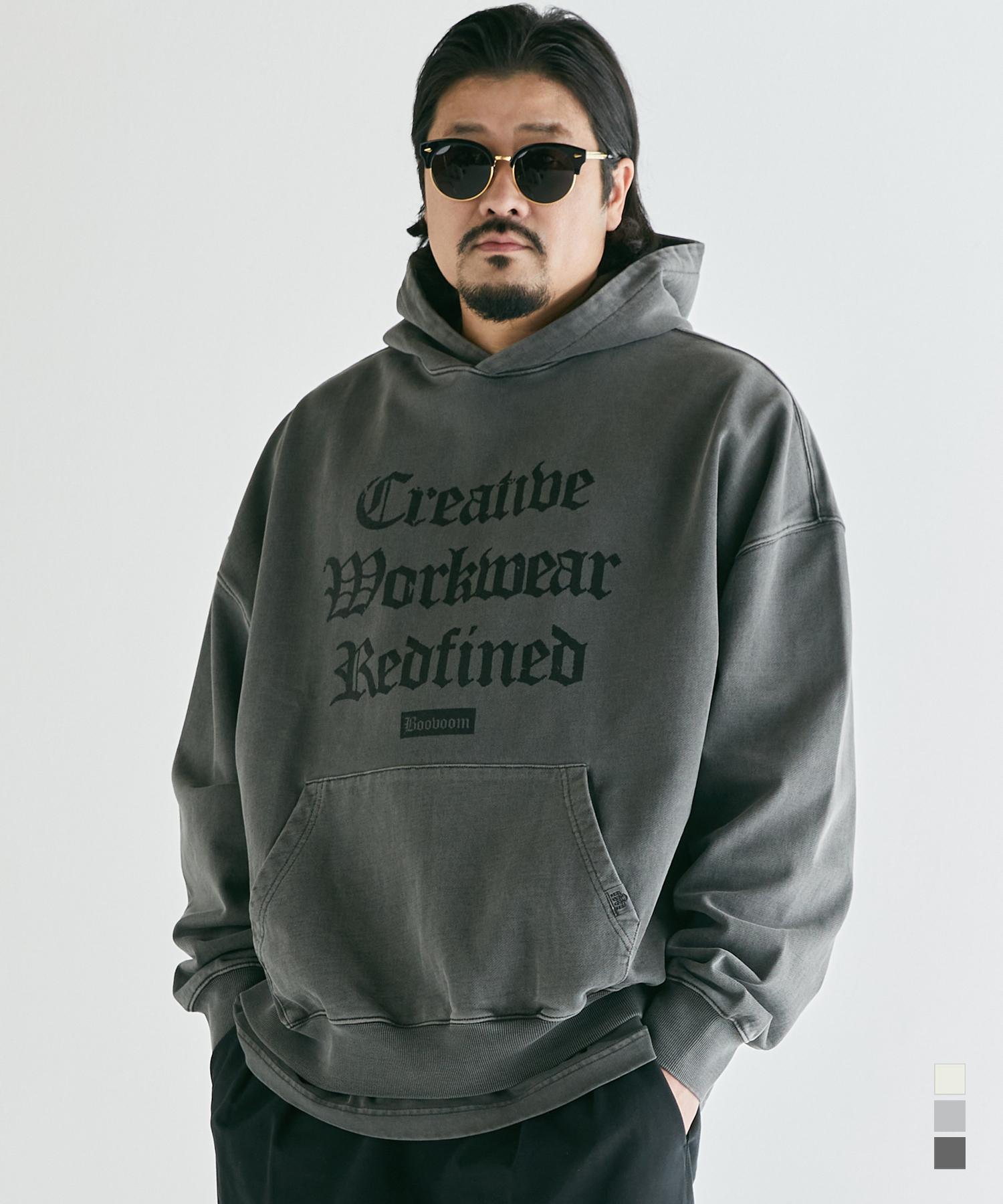 Buboom [Big Size] Stamp Garment Dyed Oversized Hoodie Charcoal/2_Xxl(115~125)