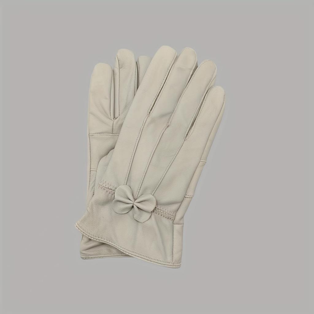 Damen Echtlederhandschuhe mit Schleifendetail - Elegante Rote, Marineblaue & Schwarze Reithandschuhe, Vollfingerwärme zum Autofahren & für Outdoor-Aktivitäten